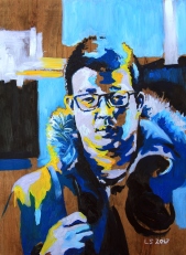 2017: Portrait in Yellow and Blue. Oil on Wood, 2.5' x 3'